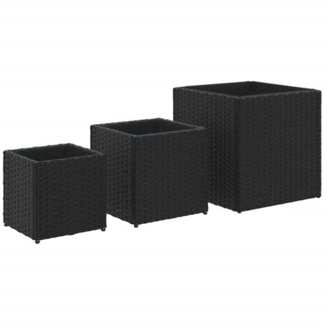 Jardinières d'extérieur 3 pcs  Bac à fleurs noir résine tressée