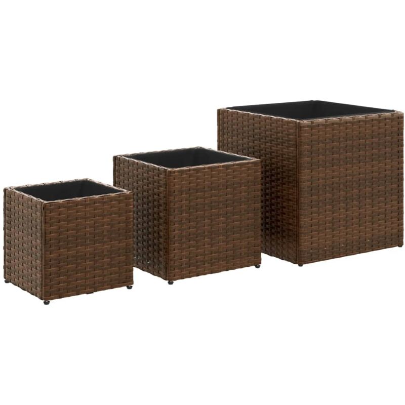Vidaxl - Jardinières d'extérieur 3 pcs marron résine tressée