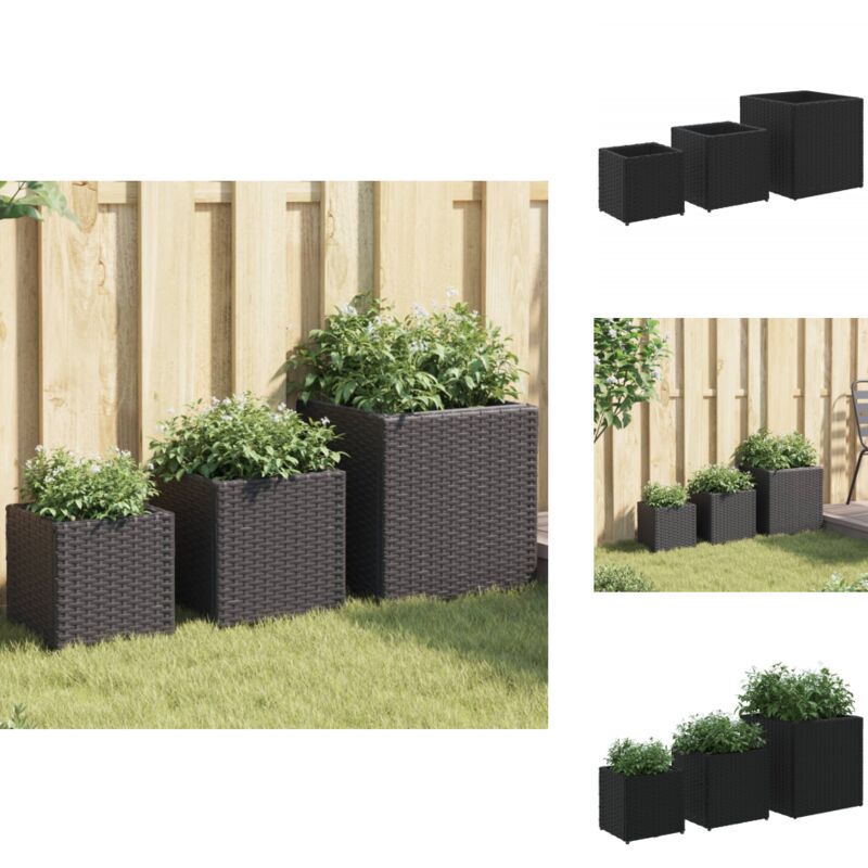 Vidaxl - Jardinières d'extérieur 3 pcs noir résine tressée - Jardiniere Exterieure - Pot De Fleurs Extérieur - Decoration Jardin - Résine Tressée