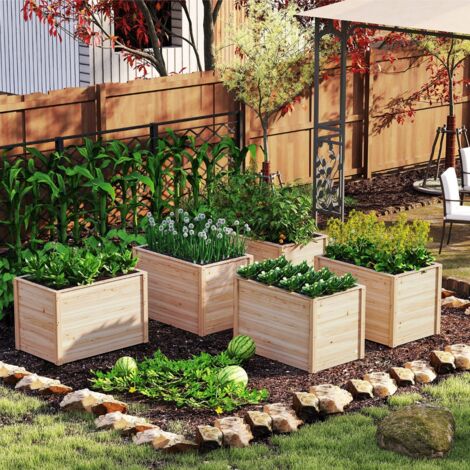 Jardinières en Bois de Sapin 100x64x65,5cm Bac à Fleurs avec Base Ouverte pour Légumes Fruits Fleurs Arbustes à Racines Profondes Naturel