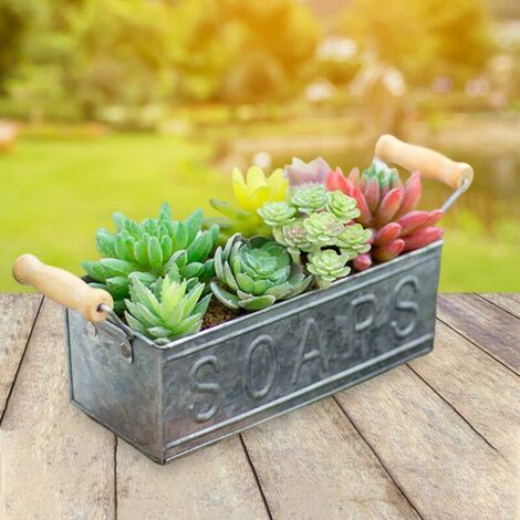 Jardinières en métal de style rustique, décoration avec poignées en bois Pot de jardinière pour jardin
