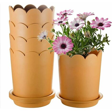 Jardinières en plastique d'intérieur, 5 pots de fleurs de jardinage décoratifs modernes avec trou de drainage et plateau, pour plantes d'intérieur, plantes succulentes, panier de roses de balcon (plan