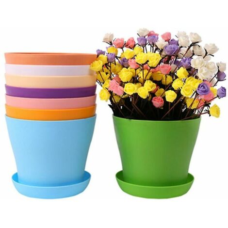 Jardinières en plastique Jardinières d'intérieur, 8 pièces avec jardinières soucoupes pour bureau de jardin Toutes les plantes d'intérieur（108.5cm）