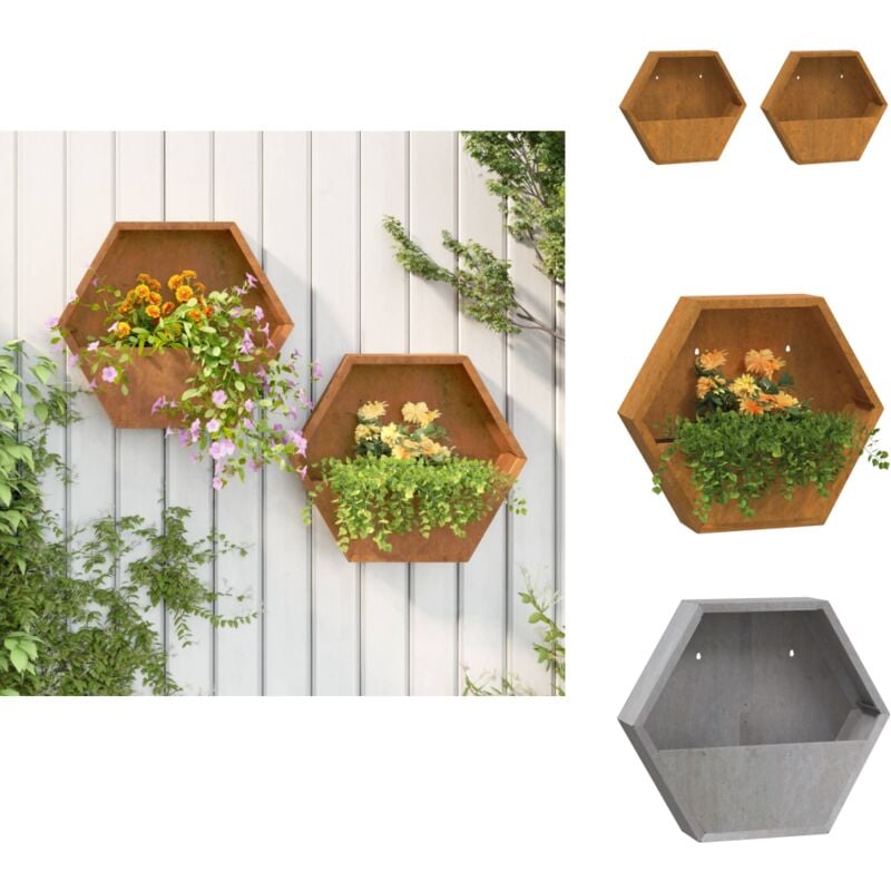 Jardinières murales 2 pcs Rouillé Acier corten 46x10x40 cm - Jardinières Murales - Pots Suspendus - Décoration Extérieur - Acier Corten - Pot De