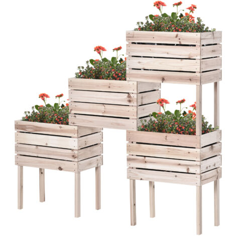 Jardinières sur Pieds carrés potagers - Lot de 4 jardinières sur Pied modulables - dim. 50L x 30l x 60H cm - Inserts d'irrigation Film Protecteur - Bois Sapin Naturel