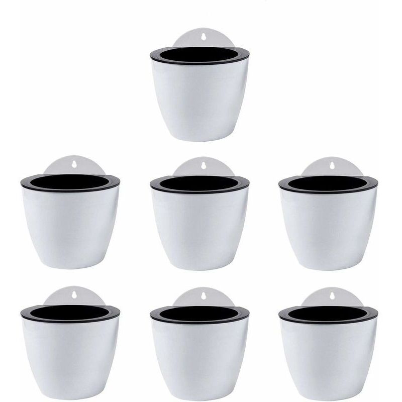 Jardinières Suspendues à Arrosage Automatique Lot de 7 Deco Mural Pot de Fleur Interieur, Exterieur Decoration Murale Fenêtre Blanc Plastique