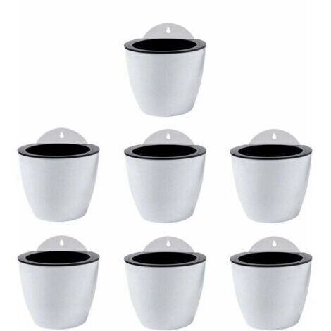 Jardinières Suspendues à Arrosage Automatique Lot de 7 Deco Mural Pot de Fleur Interieur, Exterieur Decoration Murale Fenêtre Blanc Plastique