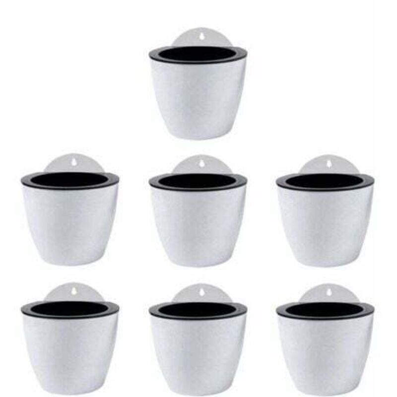 Jardinières Suspendues à Arrosage Automatique Lot de 7 Deco Mural Pot de Fleur Interieur, Exterieur Decoration Murale Fenêtre Blanc Plastique,