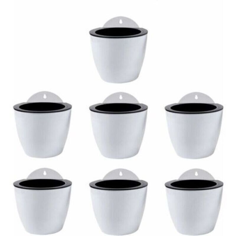 Jardinières Suspendues à Arrosage Automatique Lot de 7 Deco Mural Pot de Fleur Interieur, Exterieur Decoration Murale Fenêtre Blanc Plastique,