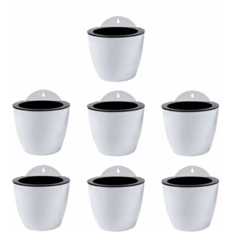 Jardinières Suspendues à Arrosage Automatique Lot de 7 Deco Mural Pot de Fleur Interieur, Exterieur Decoration Murale Fenêtre Blanc Plastique,