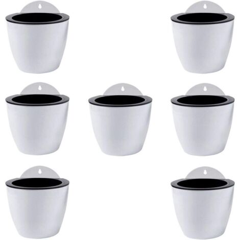 Jardinières Suspendues à Arrosage Automatique Lot de 7 Deco Mural Pot de Fleur Interieur, Exterieur Decoration Murale Fenêtre Blanc Plastique, Grande, 18 cms, à, Crochets