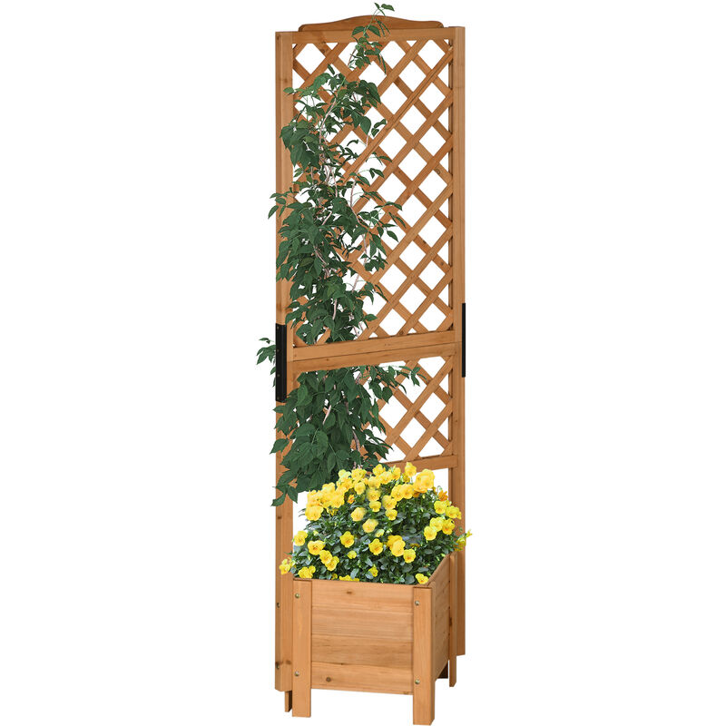 Jardinière avec treillis - bac à fleurs - jardinière sur pied - dim. 54,5L x 52l x 180H cm - bois sapin pré-huilé
