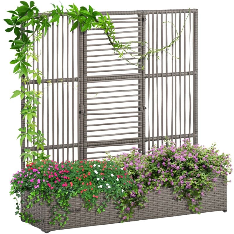 Jardinière avec treillis haut dim. 103L x 29l x 103H cm résine tressée pe aspect rotin gris
