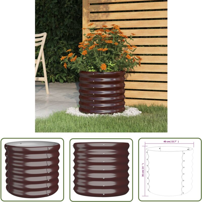 The Living Store Jardinière de jardin Acier enduit de poudre 40x40x36 cm Marron - Jardinière - Pots De Fleurs - Décoration Extérieur - Balcon - Patio