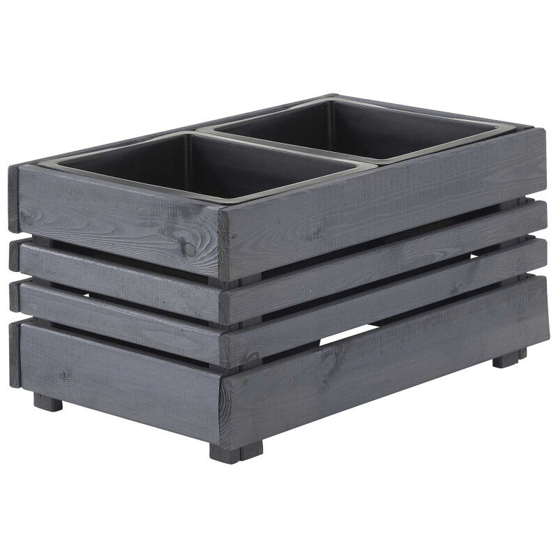 Jardinière en bois lasuré 2 bacs Geteborg - Gris anthracite