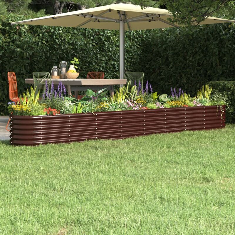 Jardinière de jardin Bac a Fleur Acier enduit de poudre 332x40x36 cm Marron 91444