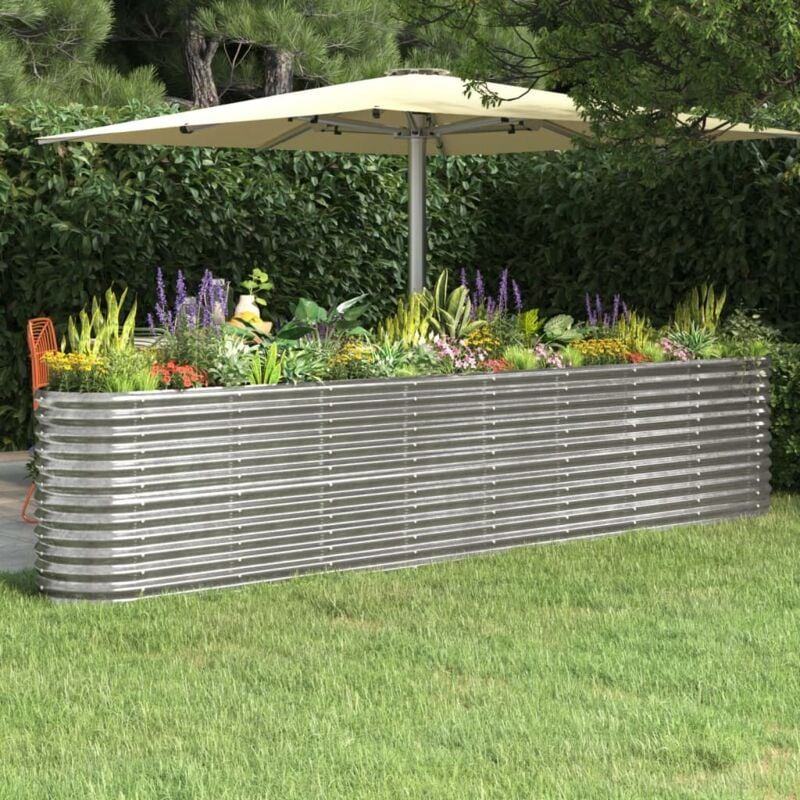 Jardinière de jardin Bac a Fleur Acier enduit de poudre 332x40x68cm Argenté 86979