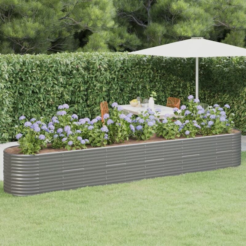 Jardinière de jardin Bac a Fleur Acier enduit de poudre 440x80x68 cm Gris 41784