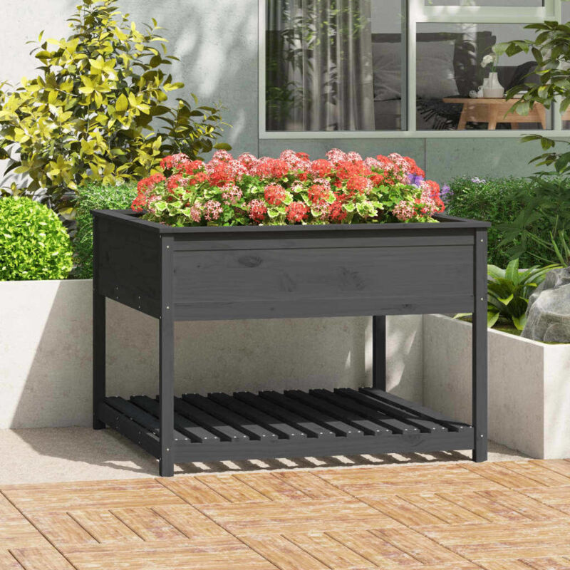 Vidaxl - Jardinière et étagère Gris 111,5x111,5x81 cm Bois massif de pin