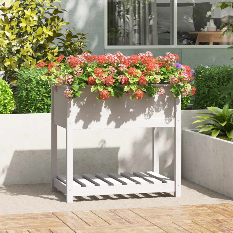 Vidaxl - Jardinière avec étagère Blanc 82,5x54x81 cm Bois massif de pin