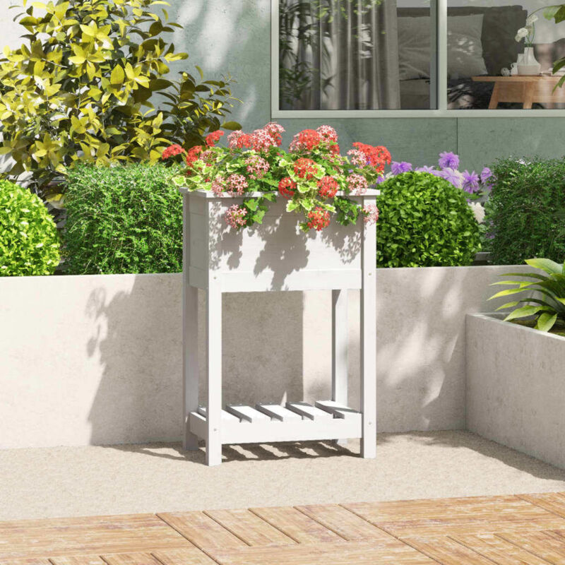 Vidaxl - Jardinière avec étagère Blanc 54x34,5x81 cm Bois massif de pin