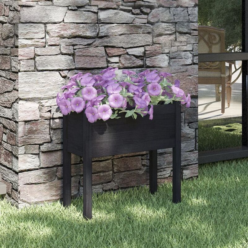 Jardinière Noir 70x31x70 cm Bois de pin massif