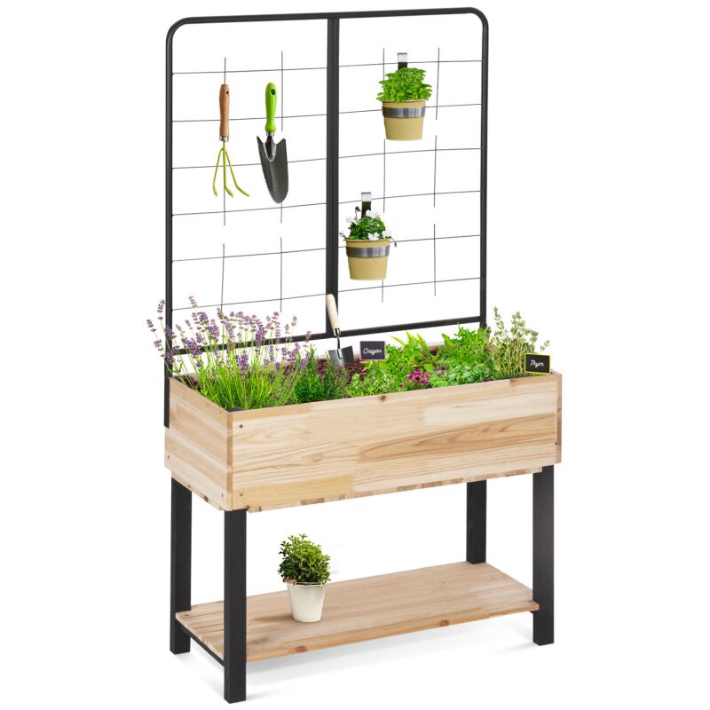 Idmarket - Jardinière sur pied charly en bois bac de 80 x 40 cm avec treillis - Bois-clair