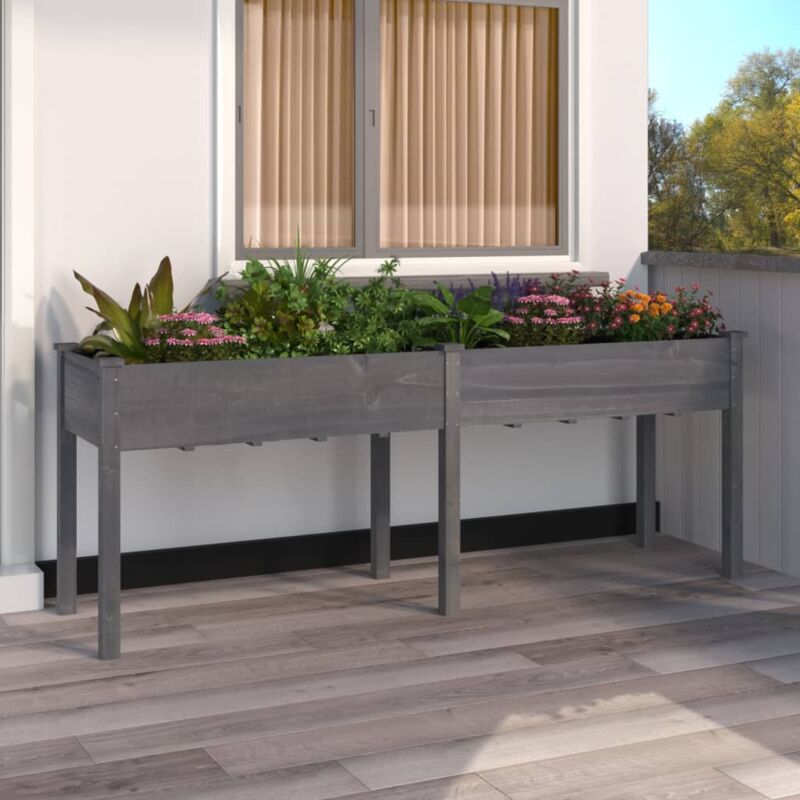 Vidaxl - Jardinière avec doublure gris 203x53x76 cm bois massif de sapin