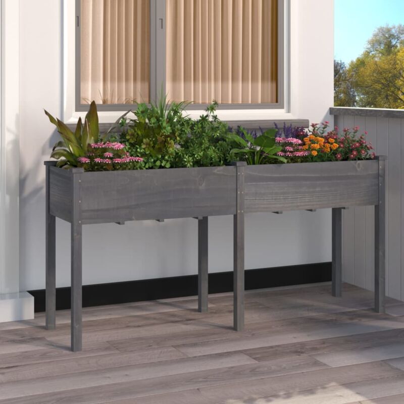 Vidaxl - Jardinière avec doublure gris 161x45x76 cm bois massif de sapin