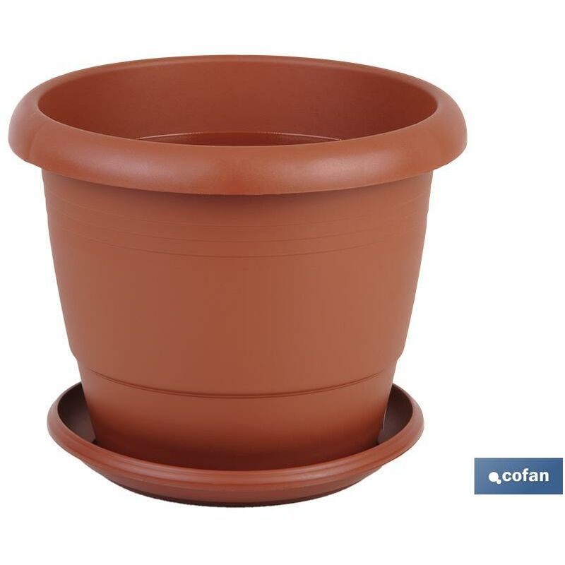 Cofan - Pot de fleurs rond avec soucoupe Spécial pour les plantes et les fleurs Parfait pour placer en extérieur ou en intérieur