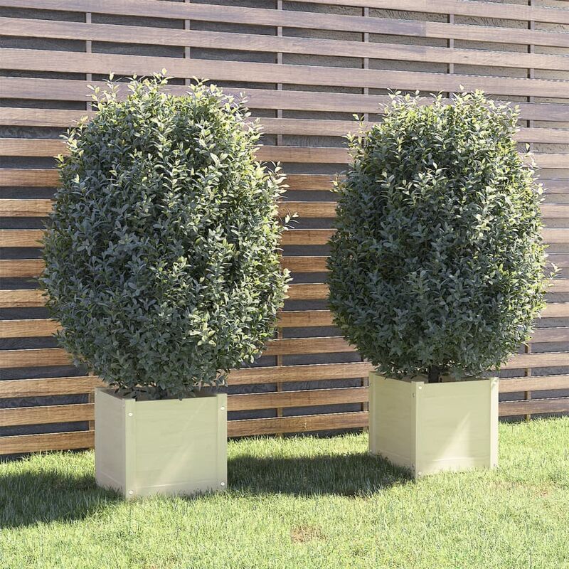 Les Tendances - Jardinières d'extérieur 2 pcs Blanc 40x40x40 cm Bois de pin