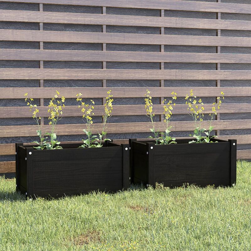 Les Tendances - Jardinières d'extérieur 2pcs Noir 60x31x31cm Bois de pin massif