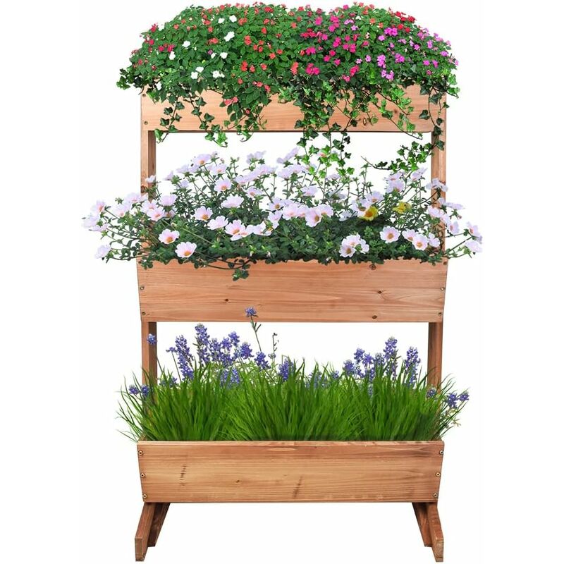 Jardinières Exterieur en Bois 3Niveaux Support de Jardiniere Surélevée Bac à Fleurs Rectangulaire Potager Intérieur - 39x69x106cm