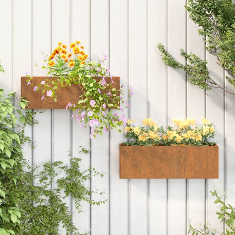 Jardinières murales 2 pcs Bac a Fleur gris acier corten 53x10x17 cm 18674