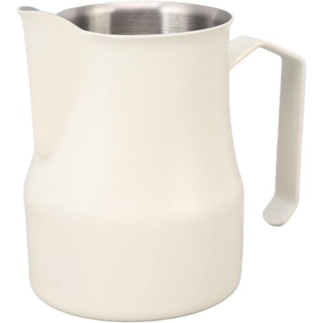 Jarra de acero inoxidable para espumar leche, ideal para arte con café, cafetera latte art, cafetera de espresso para barista (350 ml), color blanco.