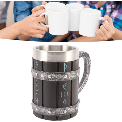 Jarra de cerveza de cerámica grande con estampado decorativo, resistente al calor, de acero inoxidable y resina, recipiente para bebidas, fruta, café [Fiesta/Festival]