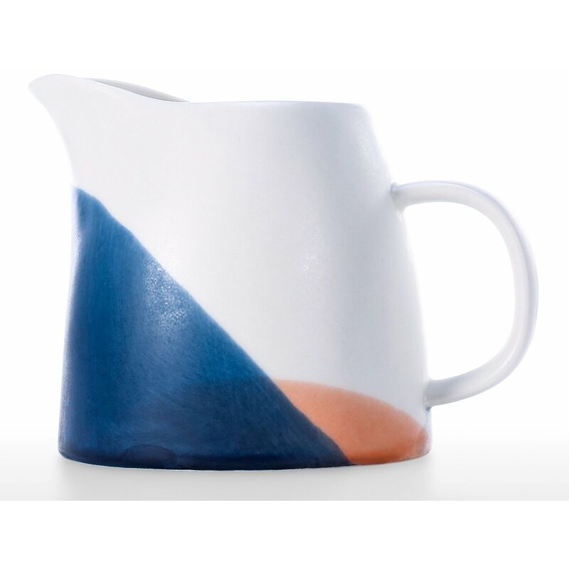 

Tooarts - Jarra de crema de porcelana con mango Jarra de crema de ceramica Azul Naranja Blanca Jarra de crema pequena