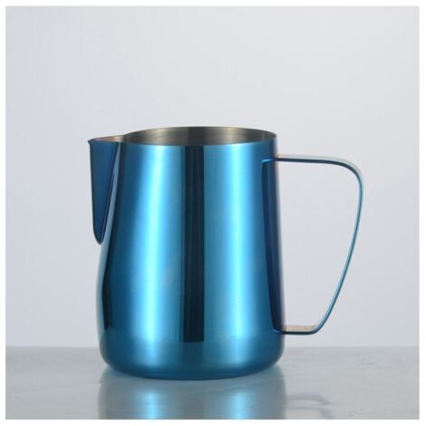 Jarra de leche de acero inoxidable con revestimiento de titanio, taza de café, leche, capuchino, leche, azul, 350 ml