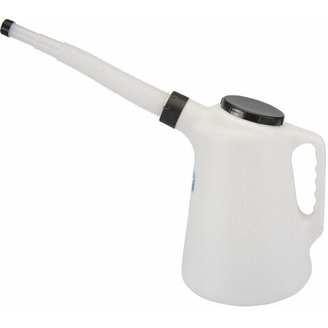 Jarra de medición graduada 5L, resistente a gasolina, aceite y fluidos. Ideal para talleres mecánicos, bricolaje y mantenimiento de automóviles.