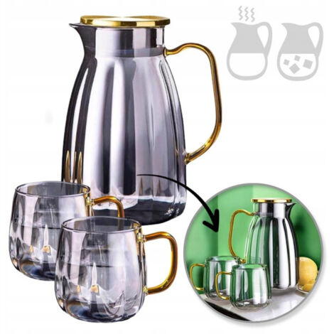 Jarra ECARLA con paredes onduladas y tapa + 2 vasos DZ07