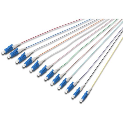 Jarretière à fibre optique, lot de 12, LC simplex, SM 9/125, OS2, 2 m, lszh, 12 couleurs DK-29332-02