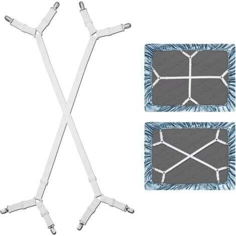 Jarretière pour drap - Sangles croisées pour drap - Blanc (2 sangles)