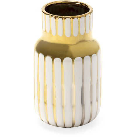 Jarron 14X14X25 Ceramica Blanco/Dorado