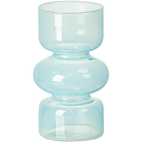 Jarrón artesanal - Jarrón vintage de triple onda, diseño azul claro para la sala de estar, jarrón de vidrio, decoración de estilo boho vintage (embalaje de cartón marrón + protección de espuma)