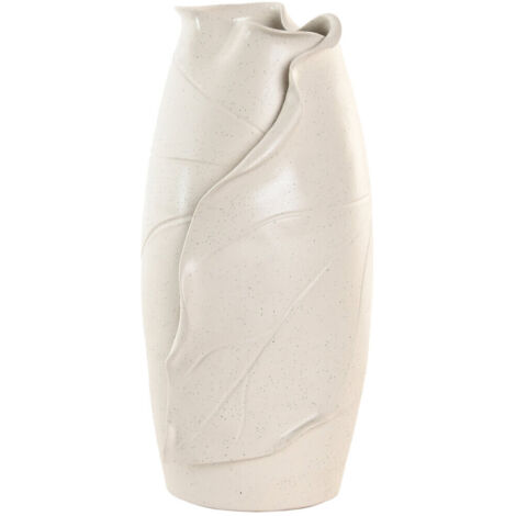 Jarron Ceramica 21X21X40 Hoja Artesanal Blanco