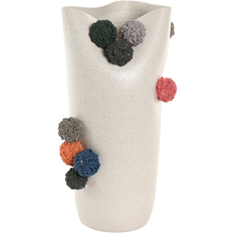 Jarron Ceramica 25X25X42 Pompones Blanco