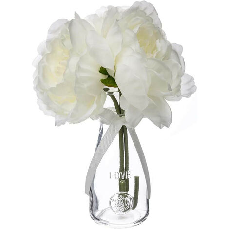 Jarrón con Flores Blancas Artificiales para Decoración, Florero Centro de Mesa 25 cm