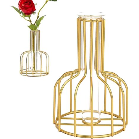 Jarrón con marco de metal, jarrón de alambre  Jarrón moderno con soporte de alambre  Jarrón decorativo de tubo de ensayo para sala de estar, dormitorio y comedor