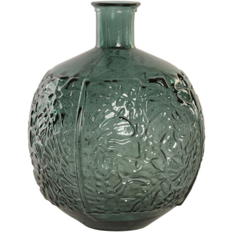 Jarron Cristal Reciclado 32X32X43 Hojas Verde