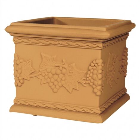 Jarrón cuadrado decorativo clásico tradicional de 35x35 cm y 29 cm de alto, fabricado en polímero Impruneta, ideal para plantas de jardín y terraza
